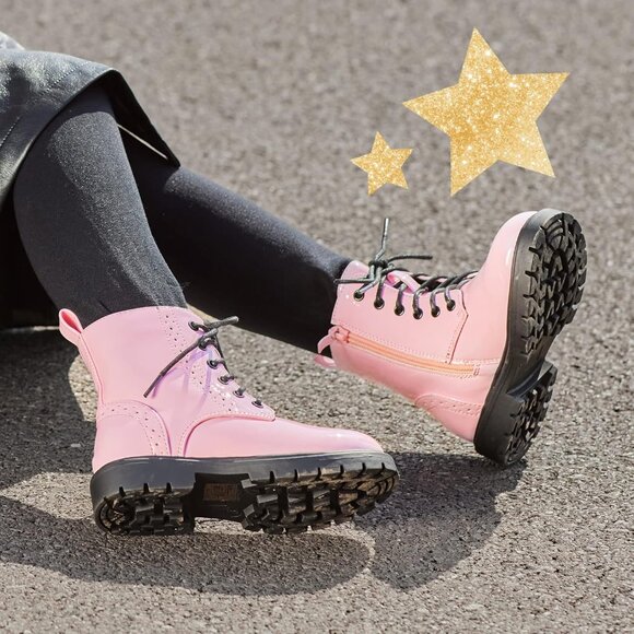 Boys Girls Pink Side Zipper Combat Ankle Boots Toddler/Little Kid/Big Kid - Picture 5 of 6